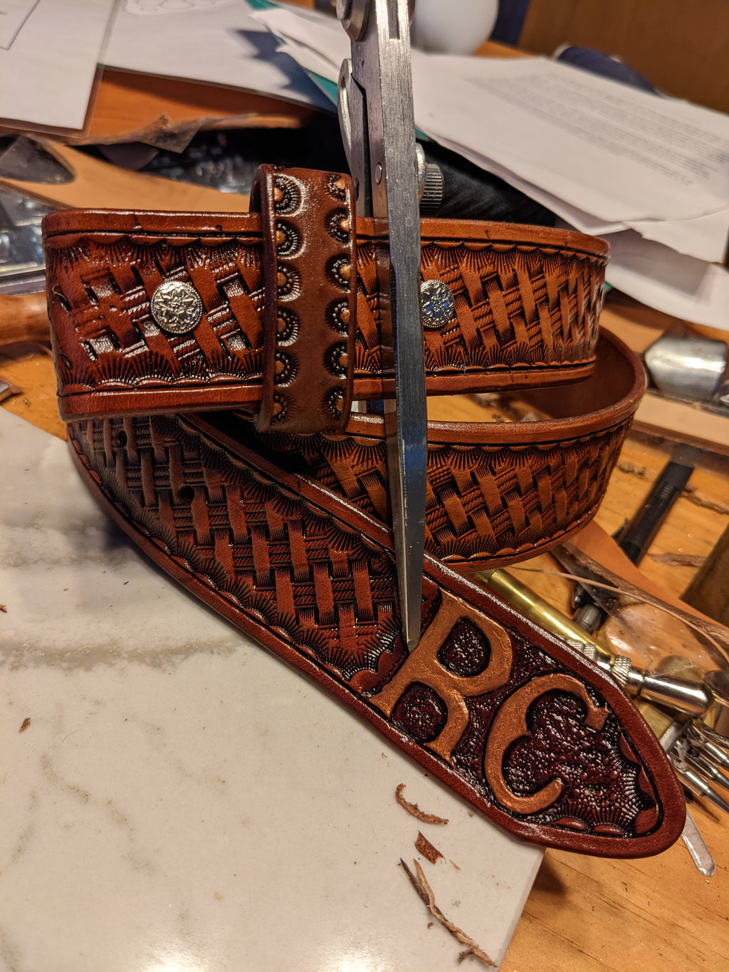 Hand tooled custom belt